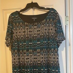 Perceptions Blue and Black Geometric Midi Dress